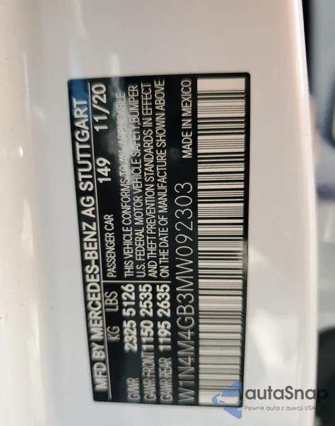 2021 Mercedes-Benz Glb 250 из США, поврежденный, VIN W1N4M4GB3MW092303